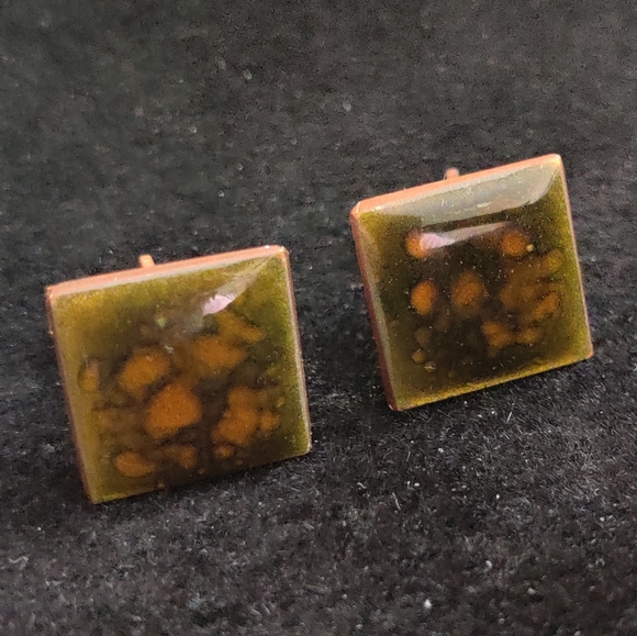 Elegant Vintage Enamel on Copper Abstract Men's Cufflinks - Picture 3 of 9